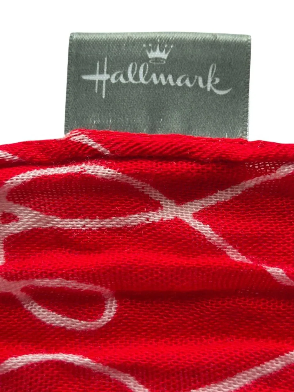 Hallmark Red with White scribbles Long Scarf Knotted Fringe 74